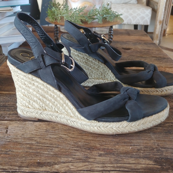 Cole Haan Black Espadrilles Wedge Sandals - Picture 2 of 5